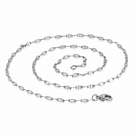 44cm x 2mm | Chaîne à maillons ovales plats avec fermoir mousqueton en acier inoxydable