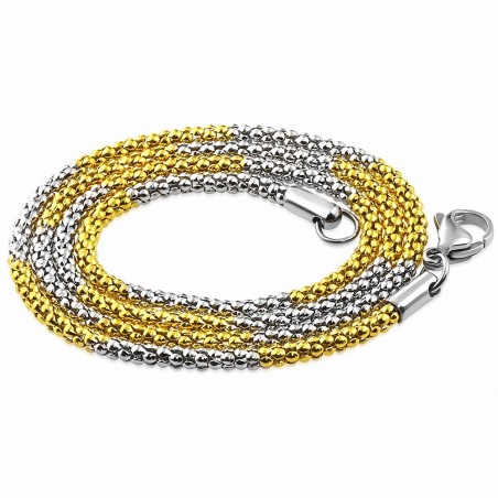 45cm x 2.5mm | Chaîne à maillons de pop-corn avec fermoir mousqueton en acier inoxydable 2 tons