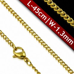 45cm x 1.3mm | Chaîne à maillons cubains en chaîne avec fermoir mousqueton en acier inoxydable doré