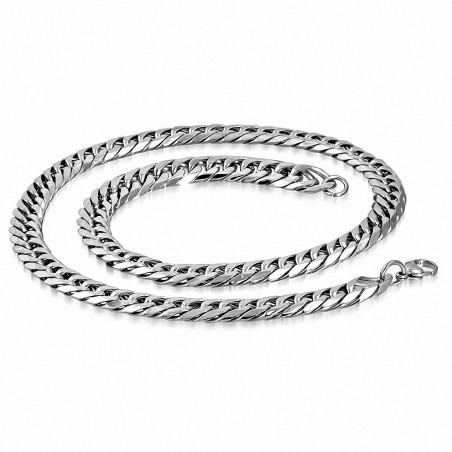 60cm 11mm | Chaîne à maillons cubains à maillons plats et fermoir mousqueton en acier inoxydable