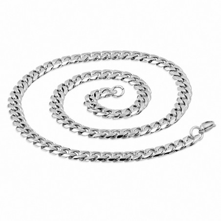 61cm x 8mm | Chaîne à maillons cubains à fermoir mousqueton en acier inoxydable avec fermoir à pince de homard