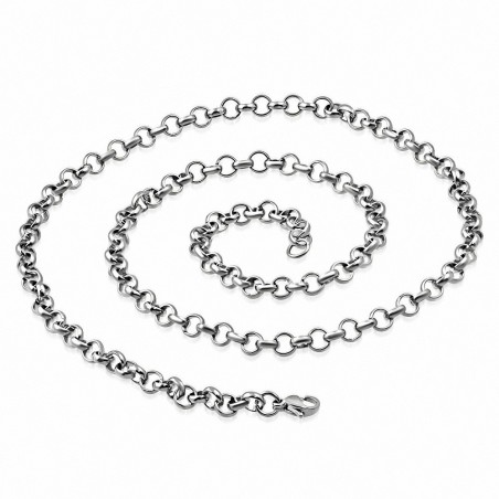 55cm x 5mm | Chaîne à maillons Rolo en acier inoxydable avec fermoir à pince de homard