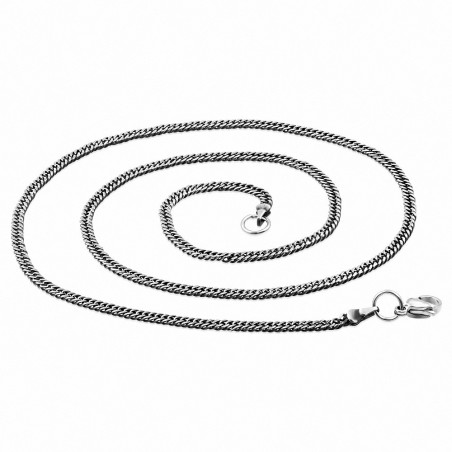 60cm x 5mm | Chaîne à maillons cubains à mailles plates en acier inoxydable avec fermoir à pince de homard