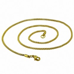 45cm 2mm ??| Chaîne à maillons de maïs soufflé en acier inoxydable doré avec fermoir à pince de homard