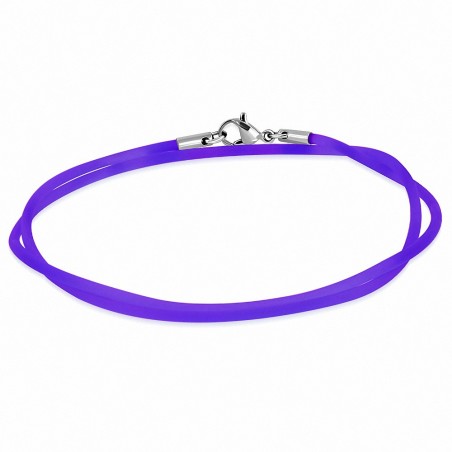 45cm 2mm ??| Corde / tour de cou en caoutchouc violet / violet avec serrure en acier inoxydable pour pince de homard