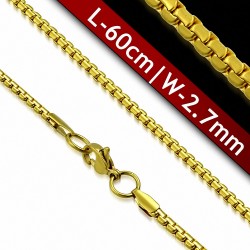60cm x 2.7mm | Chaîne à maillons plats Rolo en acier inoxydable doré avec fermoir à pince de homard