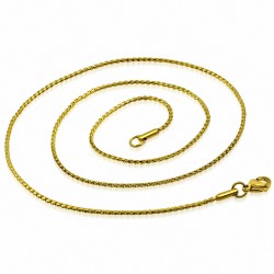 49cm x 1.3mm | Chaîne à maillons en corde tressée avec fermoir mousqueton en acier inoxydable doré