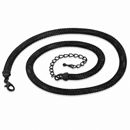 40cm x 6mm | Chaîne à maillons plats en acier inoxydable noir avec fermoir à pince de homard