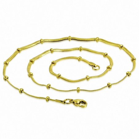 50cm x 3.3mm | Chaîne à maillons en forme de boule ronde avec fermoir mousqueton en acier inoxydable doré