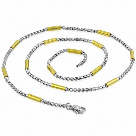 50cm x 2.6mm | Chaîne à maillons de barre Rolo à 2 tons avec fermoir mousqueton en acier inoxydable