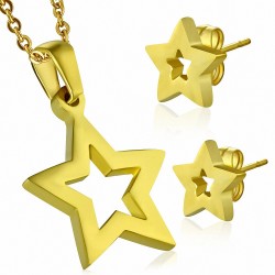 Pendentif en forme d'étoile à découper en acier inoxydable doré avec paire d'étoiles (SET)