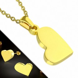 Pendentif et pendentif de charm en forme de coeur en acier inoxydable doré avec pendentif (SET)