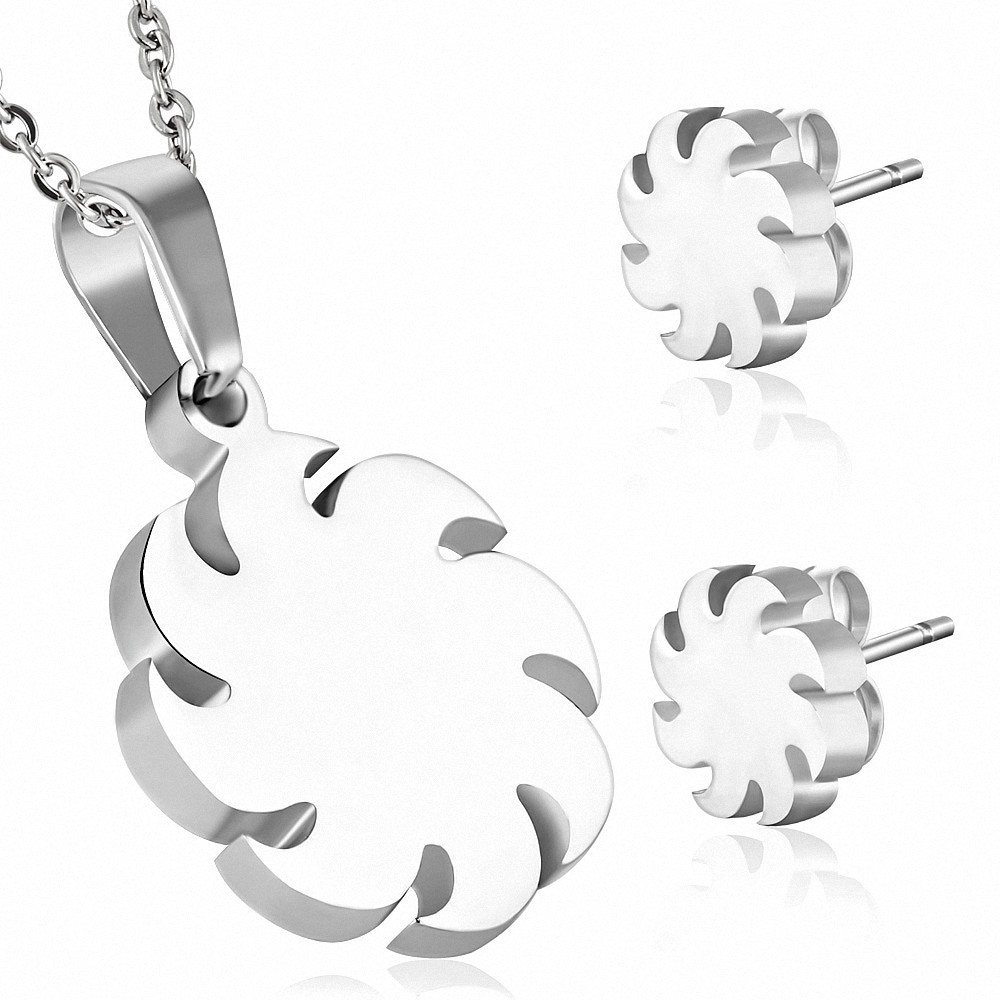 Pendentif et pendentif de boucles d'oreilles en forme de fleur de scie avec une lame de scie en acier inoxydable (SET)