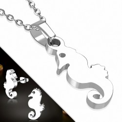 Pendentif avec pendentif hippocampe en acier inoxydable et paire de Boucles d'oreilles clous (SET)