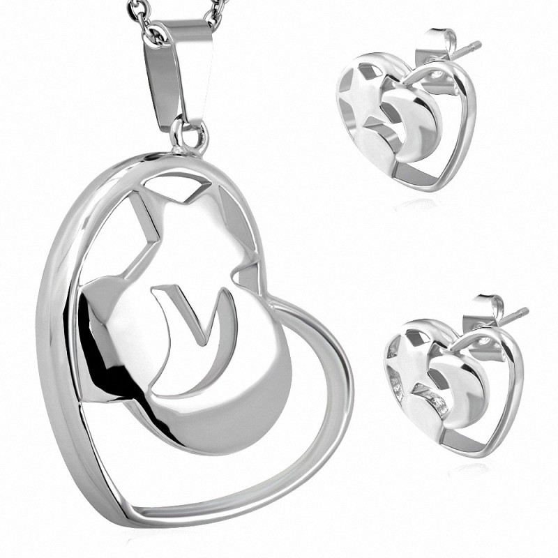 Pendentif de breloques en forme de coeur en forme d'étoile avec demi-lune en acier inoxydable