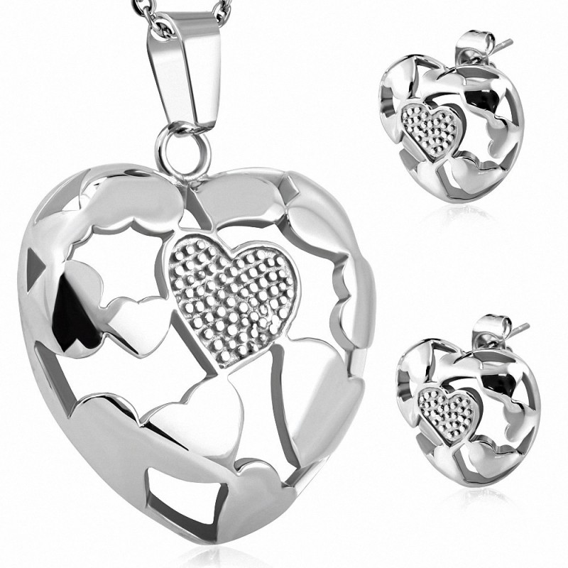 Pendentif en forme de coeuren acier inoxydable et paire de Boucles d'oreilles clous en acier inoxydable