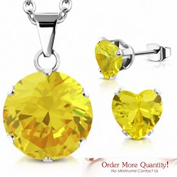 Collier à pendentif cercle en acier inoxydable avec pendentif cœur d'amour avec CZ jaune