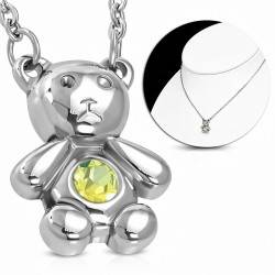 Collier avec fermoir à pince de homard et breloque en forme de lunette en acier inoxydable avec topaze CZ