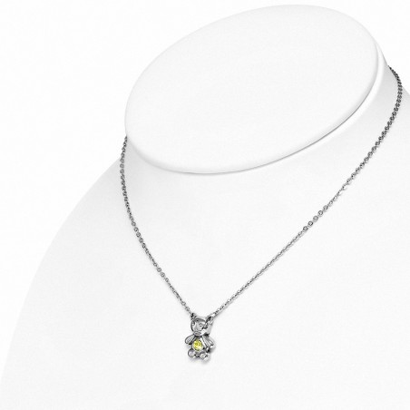 Collier avec fermoir à pince de homard et breloque en forme de lunette en acier inoxydable avec topaze CZ