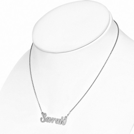 Collier à chaîne avec breloque et prénom Sarah en acier inoxydable