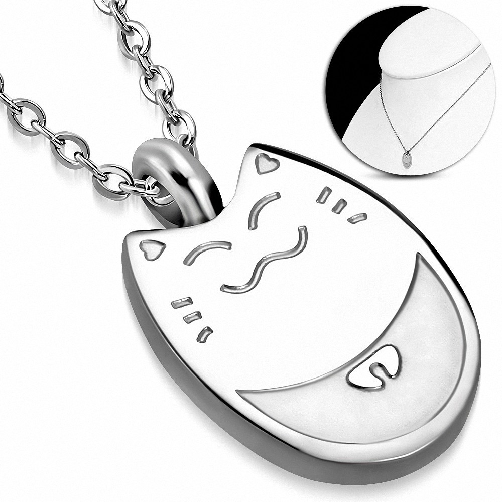 Collier chaîne en acier inoxydable avec breloque chat / chaton