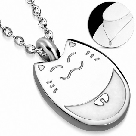 Collier chaîne en acier inoxydable avec breloque chat / chaton