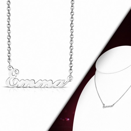 Collier à chaîne avec breloque et prénom Emma en acier