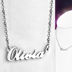Collier à chaîne avec breloque et prénom Olivia en acier inoxydable