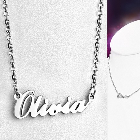 Collier à chaîne avec breloque et prénom Olivia en acier inoxydable