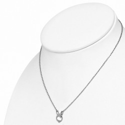 Collier chaîne en acier inoxydable avec breloque lapins et fleurs avec zircon clair