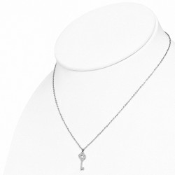 Collier en chaîne avec pendentif fleur en acier inoxydable avec Clear CZ