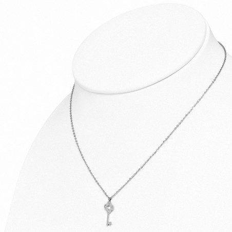 Collier en chaîne avec pendentif fleur en acier inoxydable avec Clear CZ