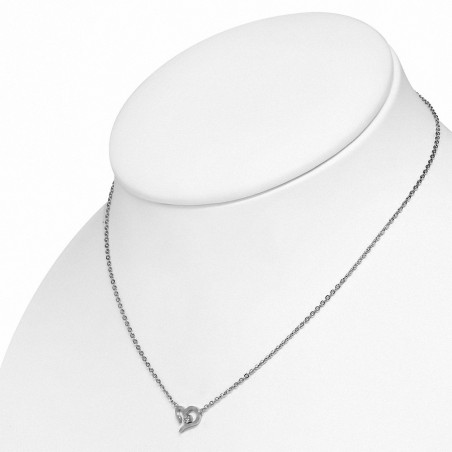 Collier avec pendentif coeur ouvert en forme de spirale de coeur d'amour avec pince de homard en acier inoxydable