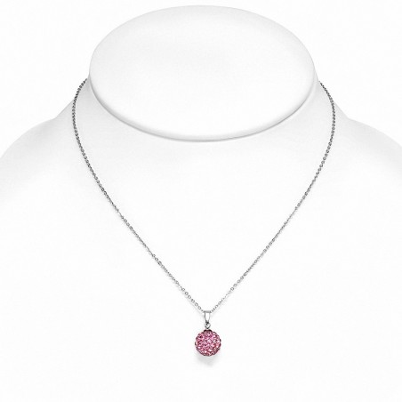 12mm | Collier avec chaîne à pendentif Shamballa en acier inoxydable Argil Disco Ball avec Rose CZ Rose