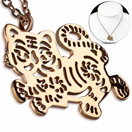 Collier en chaîne avec breloque tigre en filigrane en acier inoxydable plaqué de couleur d'or rose / rose