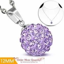 12mm | Collier avec chaîne à pendentif Shamballa en acier inoxydable Argil Disco Ball avec violet clair / violet CZ