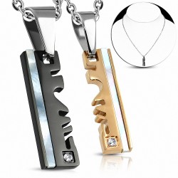 Coeur en acier inoxydable 3 tons en 2 parties avec coeur en dehors du collier de couple avec puzzle