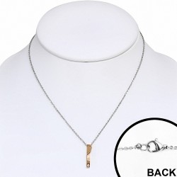 Collier en acier inoxydable 3 tons avec coeur en 2 parties en forme de coeur à part Tag  Clear CZ