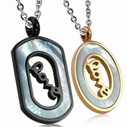 Couple en acier inoxydable 3 pièces avec collier et chaîne ovale pour couple avec incrustations de coquille et Clear CZ