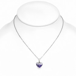 Collier avec chaîne à pendentif Shamballa en forme de coeur d'amour en acier inoxydable violet clair