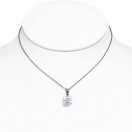 8mm | Collier chaîne à breloques carrées en acier inoxydable avec  Clear CZ
