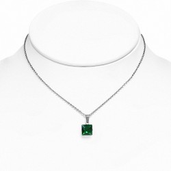 8mm | Collier chaîne à breloques carrées en acier inoxydable avec émeraude CZ