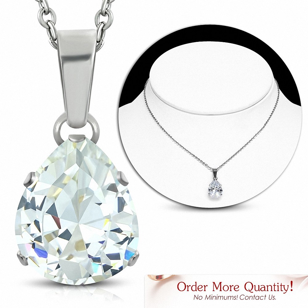 Collier avec pendentif en forme de larme en acier inoxydable avec pendentif en forme de larme  Clear CZ