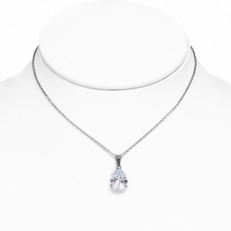 Collier avec pendentif en forme de larme en acier inoxydable avec pendentif en forme de larme  Clear CZ