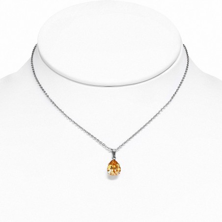 Collier en acier inoxydable avec pendentif et larme avec pendentif en forme de larme et topaze CZ