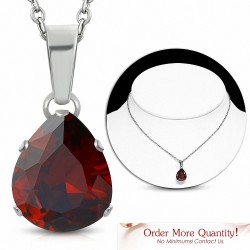 Collier chaîne en acier inoxydable avec pendentif / larme et griffes Siam rouge CZ