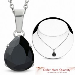 Collier chaîne en acier inoxydable avec pendentif / larme et pendentif en forme de larme avec Jet Black CZ