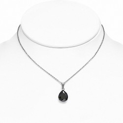 Collier chaîne en acier inoxydable avec pendentif / larme et pendentif en forme de larme avec Jet Black CZ