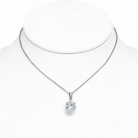 Collier chaîne en acier inoxydable avec breloque cercle rond et serti de cristaux CZ