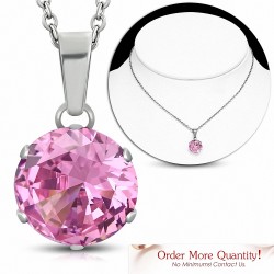 Collier chaîne en acier inoxydable avec pendentif cercle et breloques rondes avec rose CZ